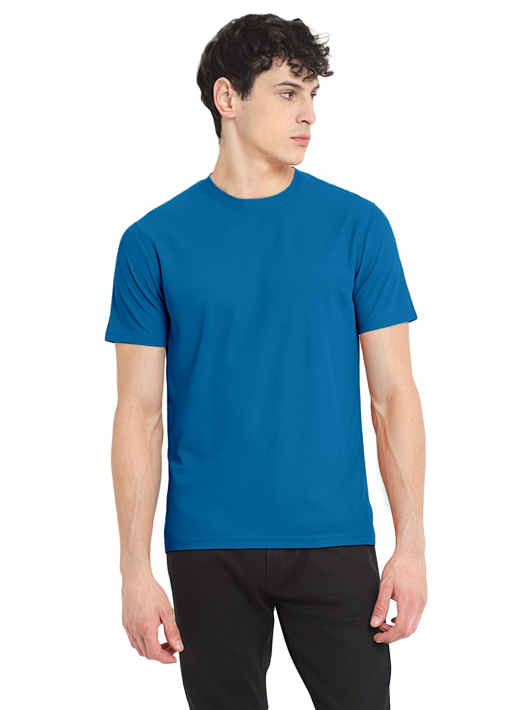 Honeycomb round neck T-shirt – Mykonos Blue
