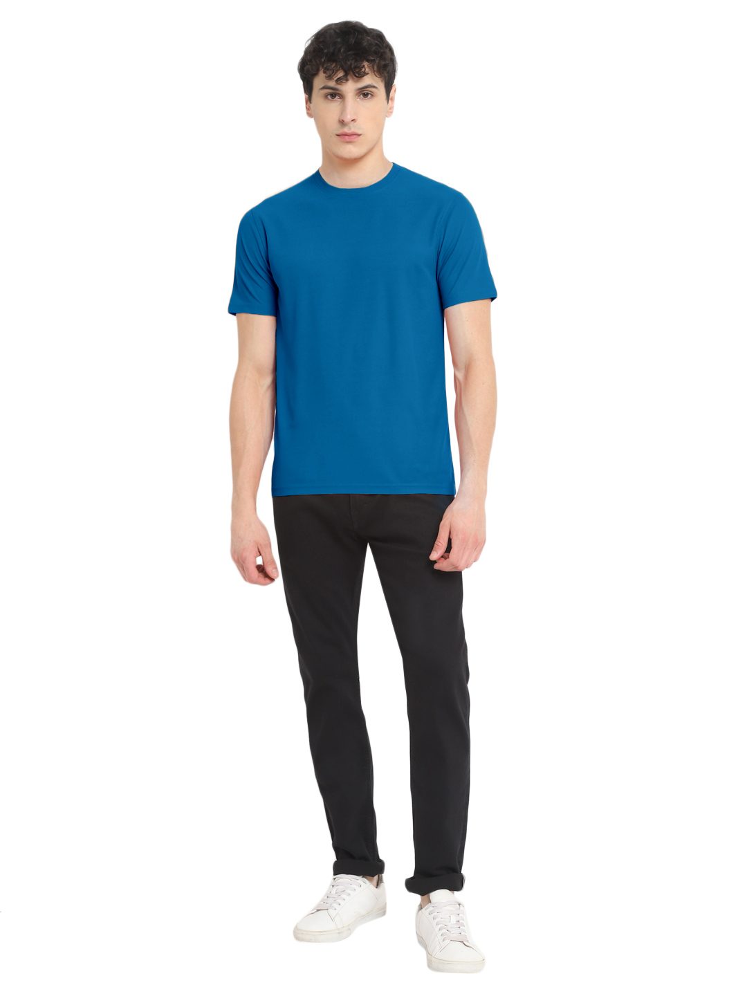 Honeycomb round neck T-shirt – Mykonos Blue
