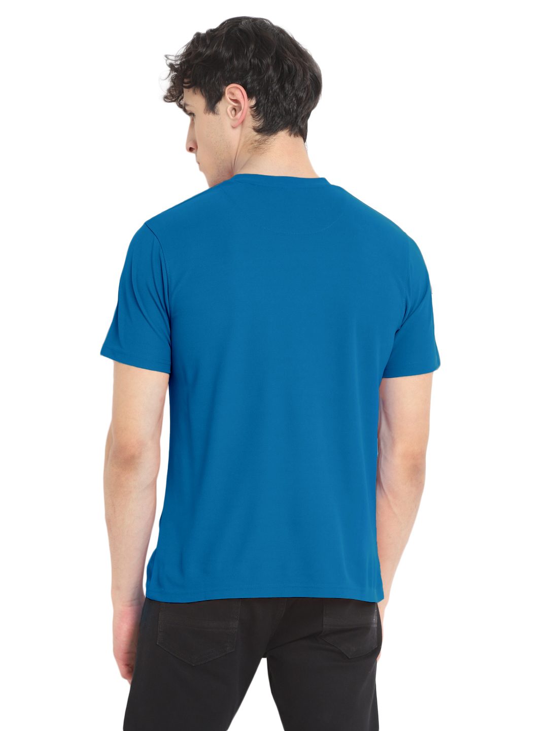 Honeycomb round neck T-shirt – Mykonos Blue