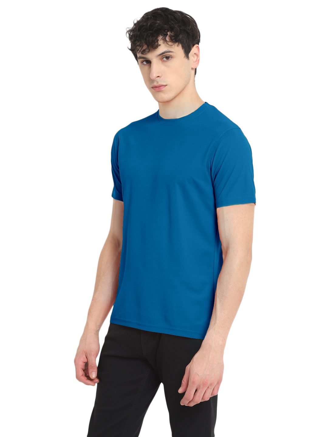 Honeycomb round neck T-shirt – Mykonos Blue